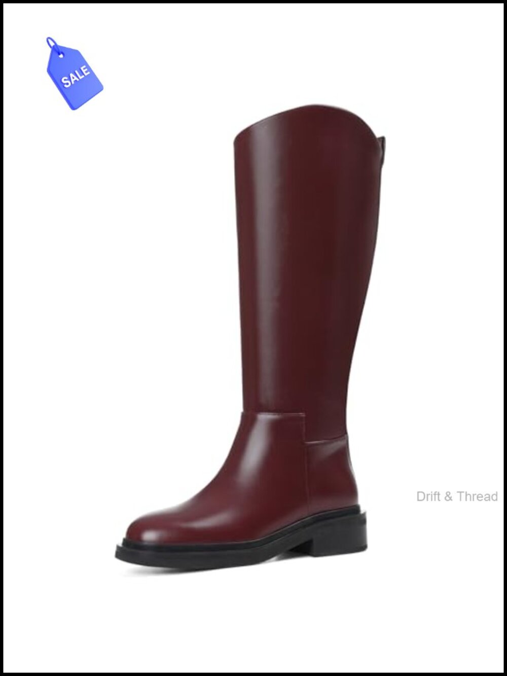 Knee High Boots Faux Leather Round Toe Low Heel Tall Boots
